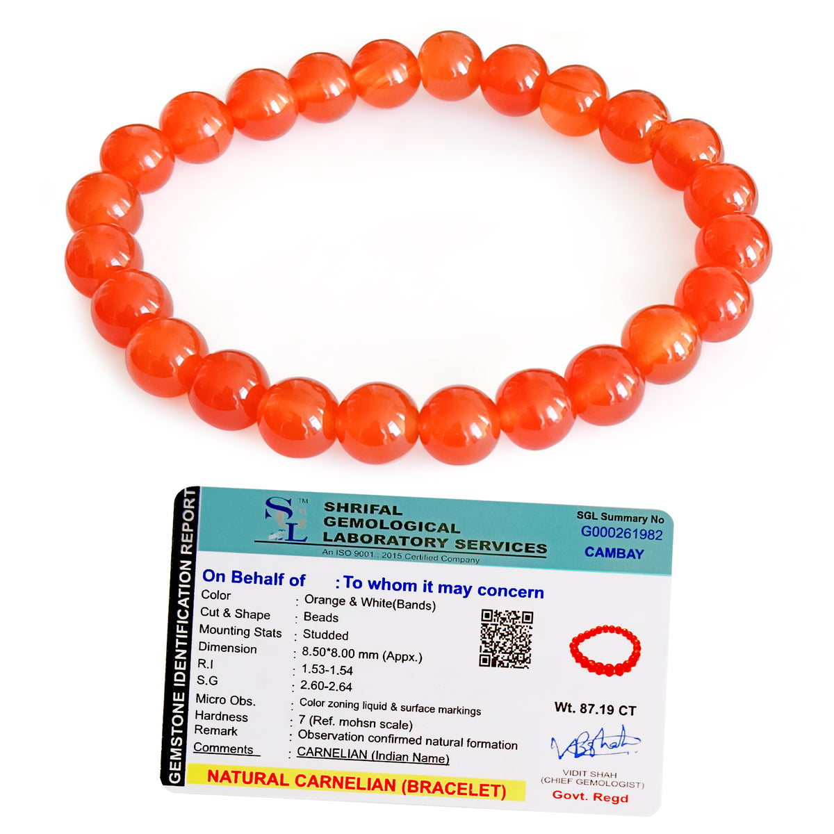 Original Carnelian Crystal Bracelet with Certificate