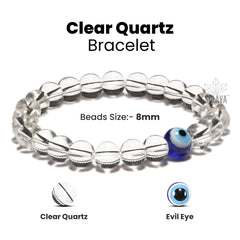 Original Clear Quartz Bracelet with Evil Eye