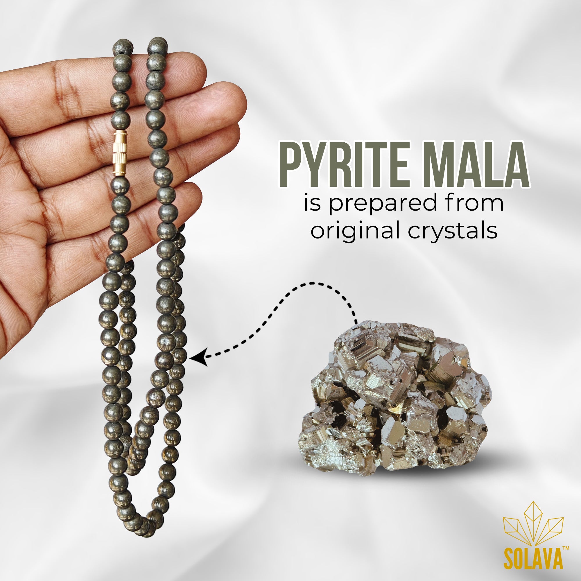 Original Pyrite Crystal Mala with Certificate