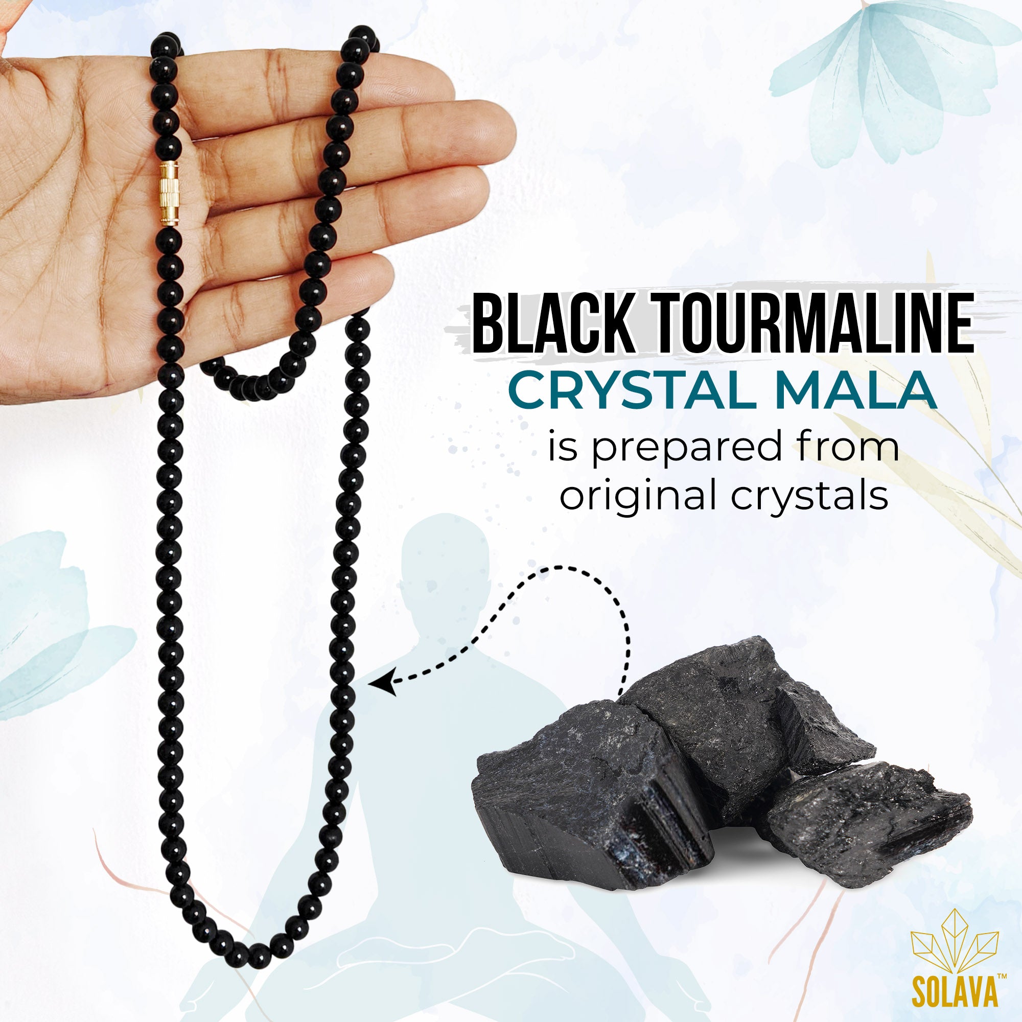 Original Black Tourmaline Crystal Mala with Certificate