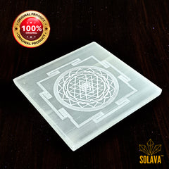 Original Selenite Plate - Shree Yantra Engraved Charging Plate