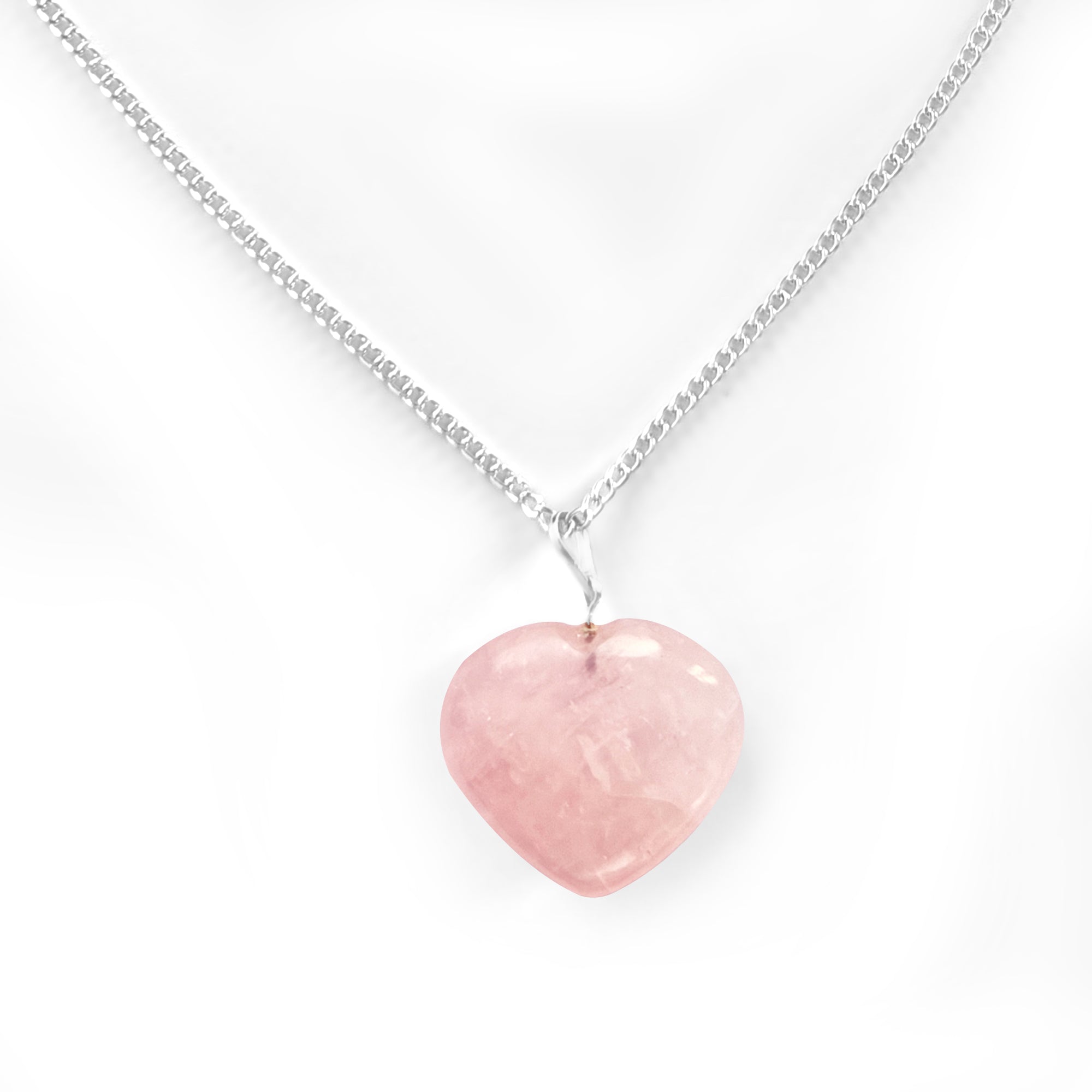 Rose Quartz Heart Pendant with Chain - Valentines Gift