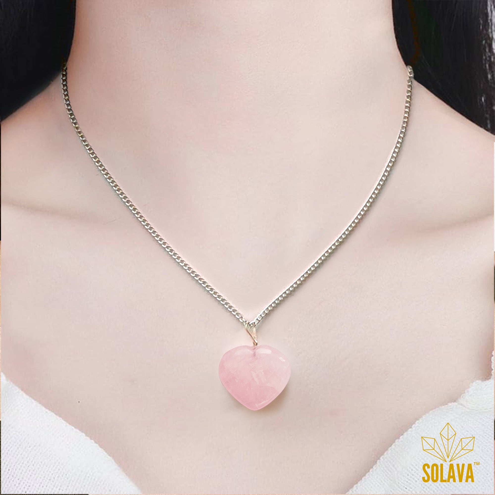 Rose Quartz Heart Pendant with Chain - Valentines Gift