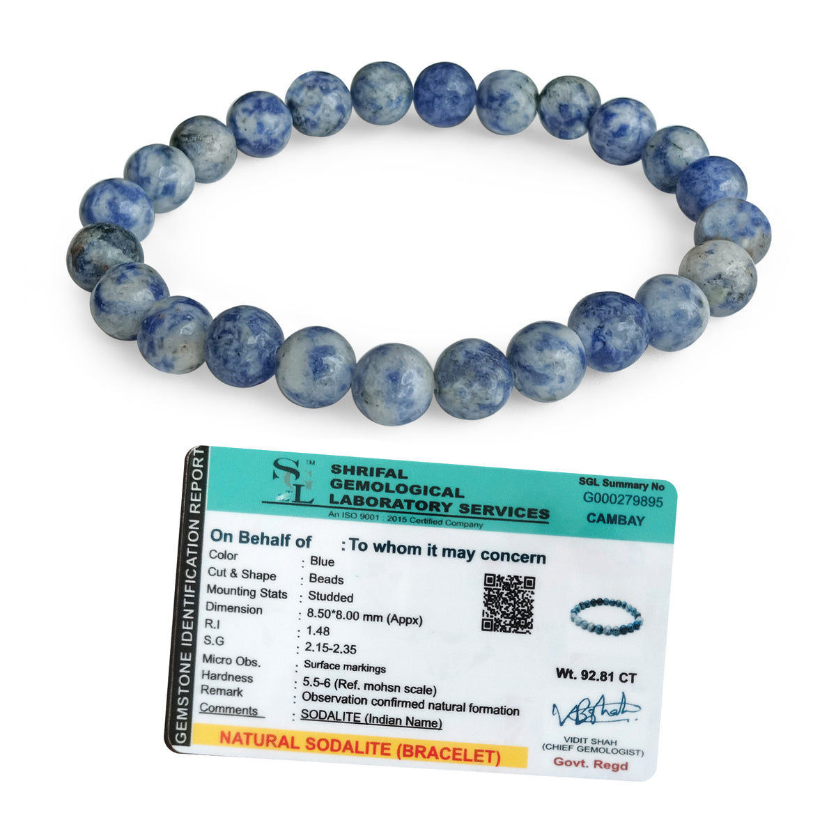 Original Sodalite Bracelet with Certificate